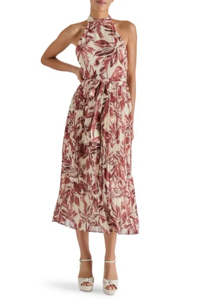 Steve Madden Rosemary Leaf Print Pleated Dress In Brown