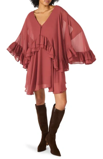 Steve Madden Rowan Chiffon Dress With Ruffle Capelet In Pink