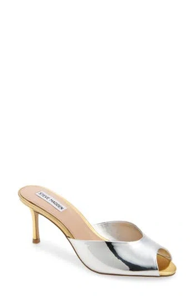 Steve Madden Rowe Peep Toe Sandal In Silver Gold Multi