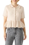Steve Madden Roxanna Peplum Tweed Button-up Top In White