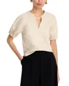 Steve Madden Roxanne Faux Leather Split Neck Top In Neutral
