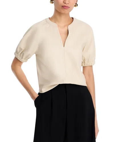 Steve Madden Roxanne Faux Leather Split Neck Top In Neutral