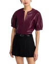 Steve Madden Roxanne Short Sleeve Faux Leather Top In Burgundy