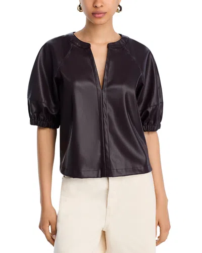 Steve Madden Roxanne Faux Leather Split Neck Top In Purple