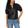 Steve Madden Roxanne Short Sleeve Faux Leather Top In Black