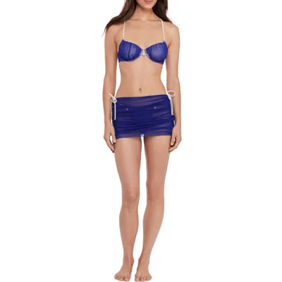Steve Madden Ruched Mesh Cover-up Skirt In Blue