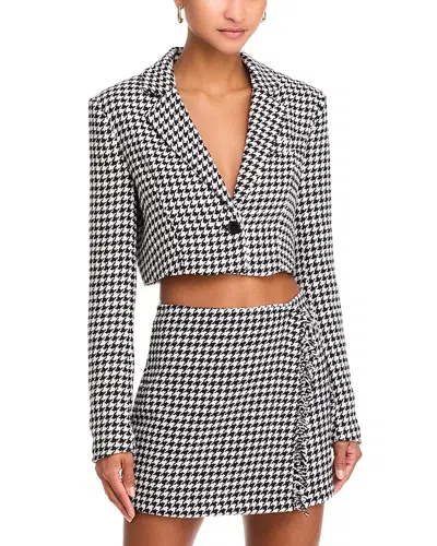 Steve Madden Rupi Houndstooth Tweed Cropped Blazer In Black/white