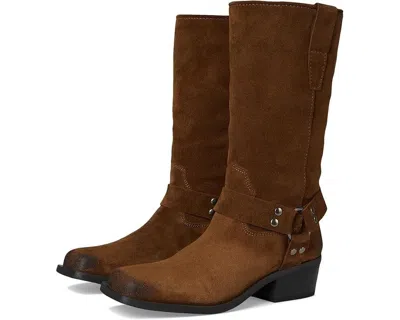 Steve Madden Ruskin Boots Women's Chestnut Suede Moto-inspired Ver004 In Brown