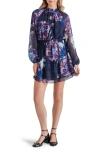 Steve Madden Rylan Print Long Sleeve Minidress In Midnight