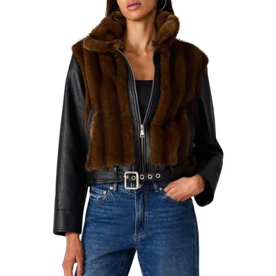Steve Madden Ryland Faux Fur & Faux Leather Jacket In Brown