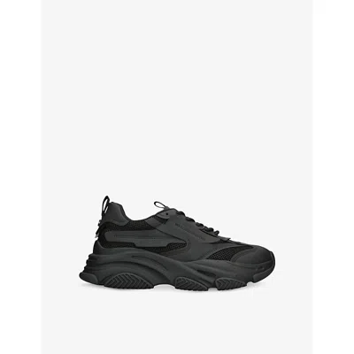 STEVE MADDEN S BLACK POSSESS CHUNKY MESH AND FAUX-LEATHER TRAINERS EUR 42 / 8 UK