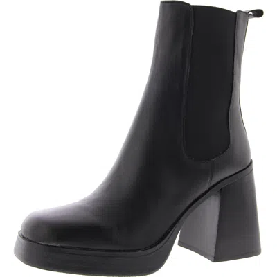 Steve Madden Sabetha Womens Leather Block Heel Chelsea Boots In Black