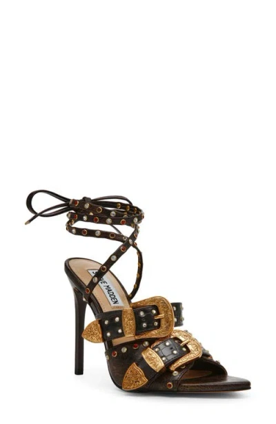 Steve Madden Saddle Embellished Ankle Strap Sandal In Brown Multi