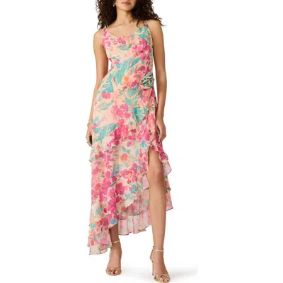 Steve Madden Sadie Floral Print Ruffle Maxi Dress In Blue
