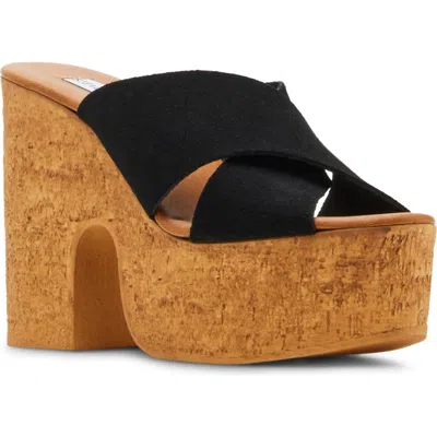 Steve Madden Saffron Platform Sandal In Black Suede