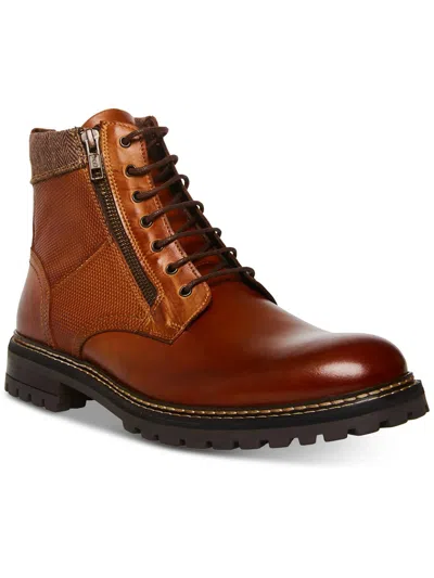 Steve Madden Saga Mens Leather Round Toe Combat & Lace-up Boots In Brown