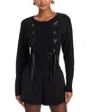 Steve Madden Saidee Cable Ribbon Ties Cardigan In Black