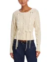 Steve Madden Saidee Cable Ribbon Ties Cardigan In White