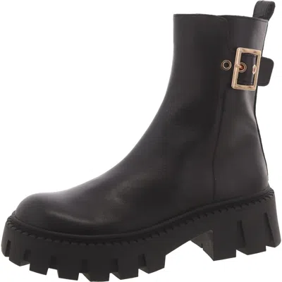 Steve Madden Sameera Womens Leather Lugged Sole Ankle Boots In Black