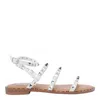 Steve Madden Travel Womens Studded Ankle Strap Flat Sandals In White