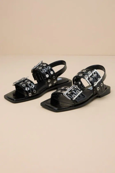 Steve Madden Sandria Black Patent Studded Buckle Slingback Sandals