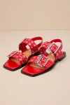 Steve Madden Sandria Red Patent Studded Buckle Slingback Sandals In Red