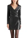 Steve Madden Sandy Long Sleeve Faux Leather Minidress In Black