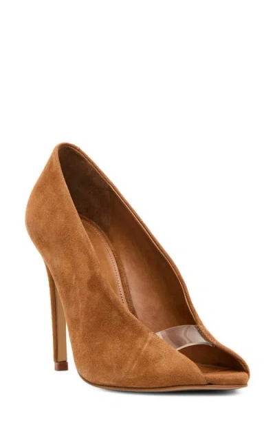 Steve Madden Santino Peep Toe Pump In Chesnut Suede