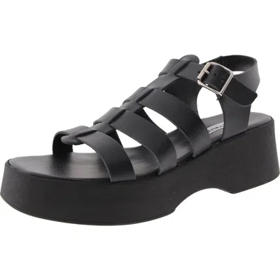Steve Madden Sarai Womens Buckle Leather Platform Sandals In Black