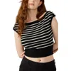 Steve Madden Sarita Boat Neck Stripe Sweater In Black