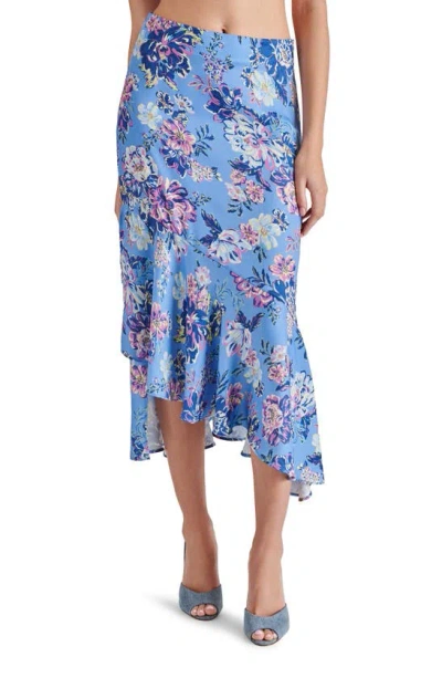 Steve Madden Saskia Floral Asymmetric Midi Skirt In Azure Blue