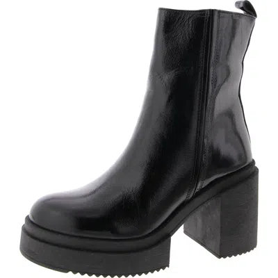 Steve Madden Sawyer Womens Patent Leather Block Heel Ankle Boots In Black