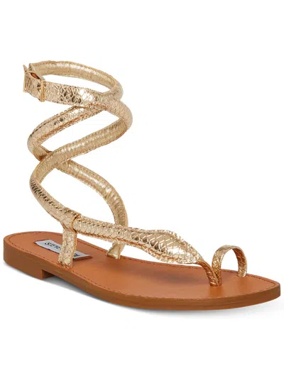 Steve Madden Scales Womens Snake Print Toe Loop Ankle Strap In Gold
