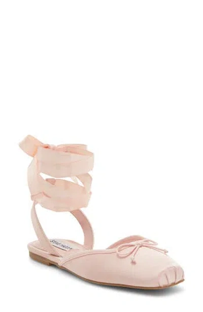 Steve Madden Scarletta Ankle Tie Ballet Flat In Blush Satin