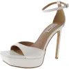 Steve Madden Scorch Womens Patent Ankle Strap Platform Heels In White