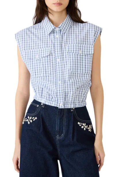 Steve Madden Scout Plaid Button-up Shirt With Removable Tie In Blue