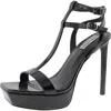 Steve Madden Selma Womens Adjustable Patent Platform Sandals In Black