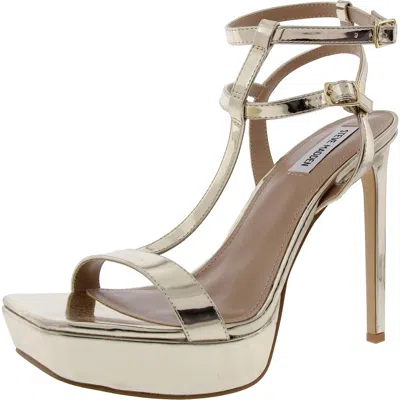 Steve Madden Selma Womens Adjustable Patent Platform Sandals In Gold