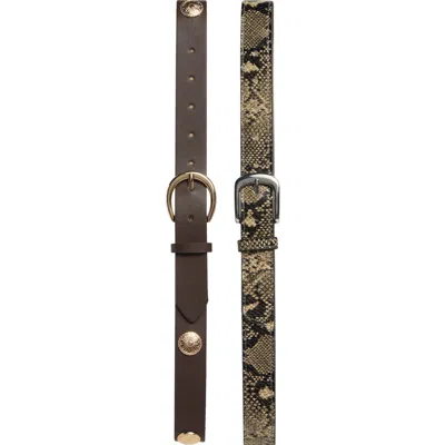 Steve Madden Set Of 2 Faux Leather & Faux Snakeskin Belts In Dk Brown/ Taupe