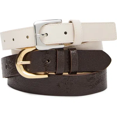 Steve Madden Set Of 2 Faux Leather Belts In Chocolate-bone