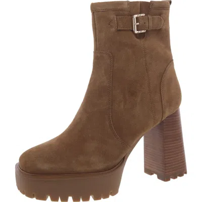 Steve Madden Sharonna Womens Zipper Buckle Ankle Boots In Brown