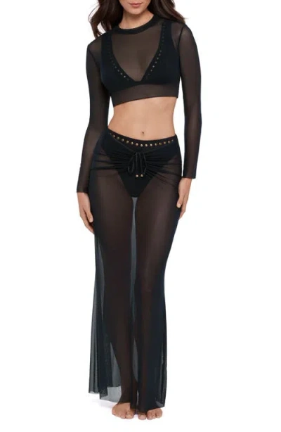 Steve Madden Sheer Mesh Crop Cover-up Top In Black
