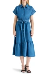 Steve Madden Short Sleeve Chambray Shirtdress In Azure