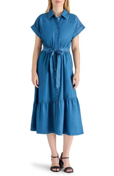 Steve Madden Short Sleeve Chambray Shirtdress In Azure