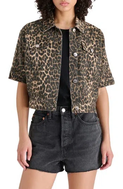 Steve Madden Short Sleeve Denim Jacket In Fatigue Cheetah