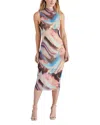 Steve Madden Sidra Funnel Neck Mesh Midi Dress In Desert Pink