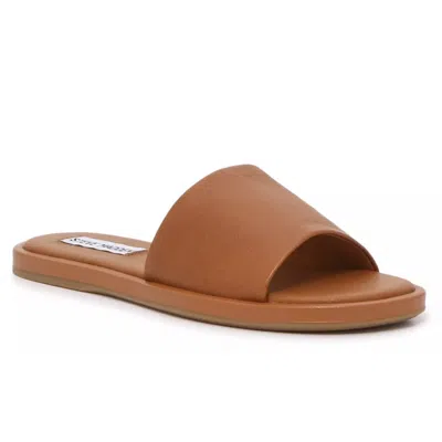 Steve Madden Sienna Sandals Women's Cognac Leather Slip On Slides Gal482 In Brown