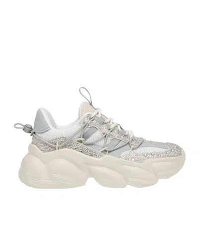 Steve Madden Silverwhite Rhinestoneembellished Chunky Sneakers In White