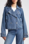 Steve Madden Sirus Double Breasted Denim Jacket In Blue Denim