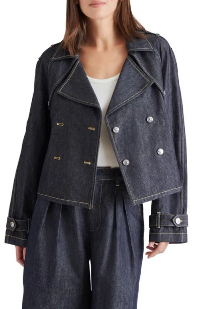Steve Madden Sirus Crop Denim Trench Coat In Dark Indigo